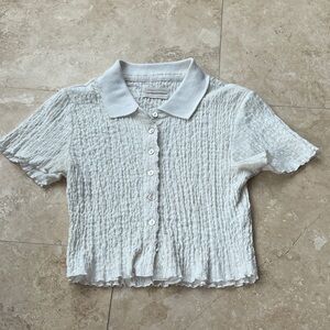 White Crinkle Button-Up Crop Top